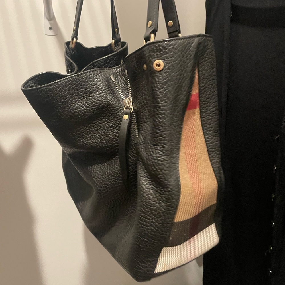 Black Leather Burrbery Tote Bag